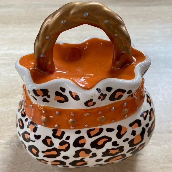 David’s leopard cookie jar with orange and black PURSE 7” - Picture 2 of 7
